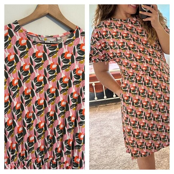 BODEN 8 Floral Print Flutter Sleeve Dress Viscose Stretch - Picture 2 of 8